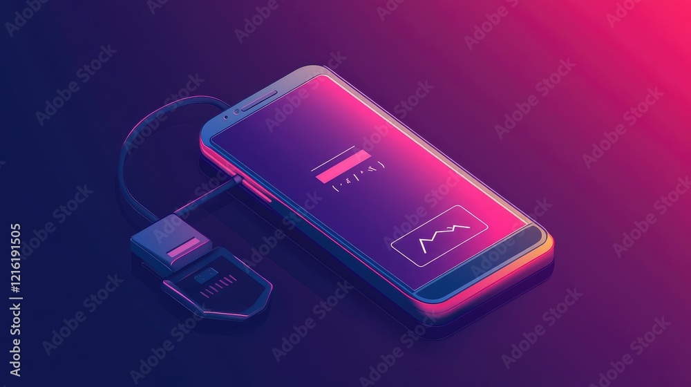 Aufkleber isometric vector of a smartphone with a charger adapter, showing a low battery warning as it charges