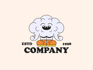 Cloud cute with hand and foot cartoon retro vintage mascot illustration character vector clip art logo hand drawn