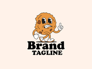 Cookies with hand pointing and walking foot cartoon character in vintage retro style