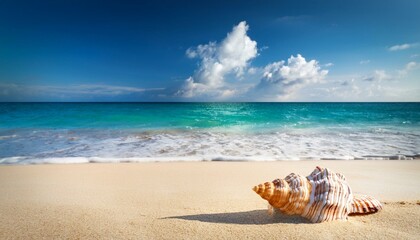 Obraz premium Landscape with shell on tropical beach. Summer concept. Generated image