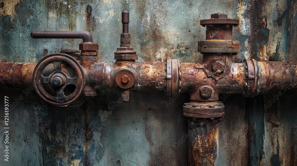Poster Pipe connection with a hose and valve visible in a utility room, emphasizing the plumbing system setup for maintenance or installation purposes