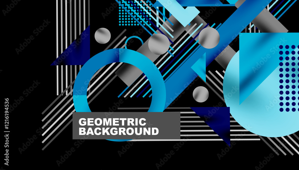Aufkleber Geometric Abstract Background with Bold Shapes and Contrasting Colors. Circles, triangles, squares and lines with shadow effect
