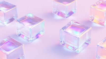 Iridescent Glass Cubes Pastel Background Minimalist Design