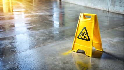 Wet floor hazard: aerial image highlights accident prevention. Stay alert!