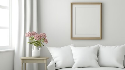 Naklejka premium Minimalist Living Room Interior Design With Flowers