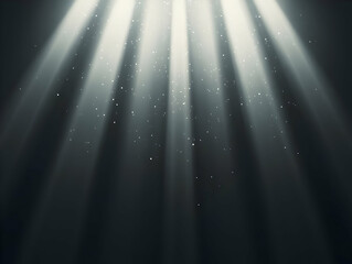 Abstract Background with Light Rays Shining Through Dark Space and White Particles Gently Falling