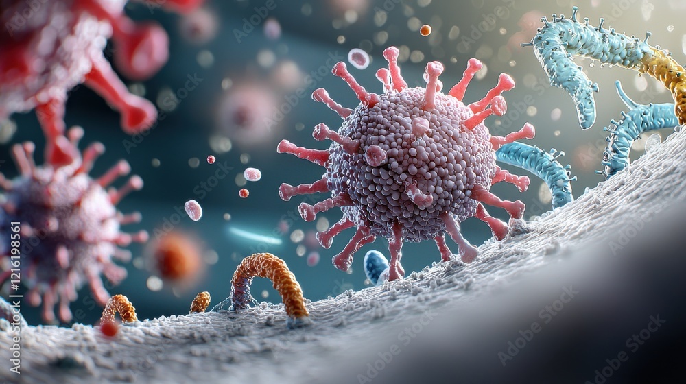 Poster colorful representation of hmpv virus in a simulated bio standard laboratory environment digital ill
