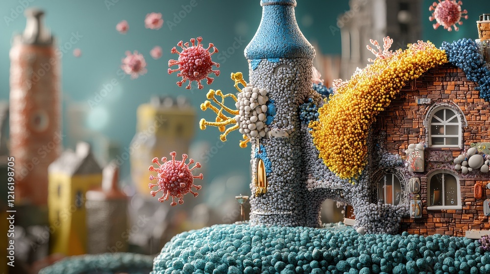 Poster visualizing hmpv virus a colorful simulation of infectious biology in a controlled environment