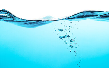 Air Bubbles Float Up in Water. Water Wave. Water Splashing. Oxygen Relaxation. Blue Water Textured...