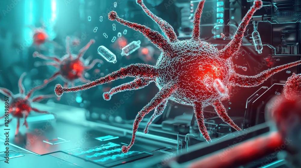 Poster spreading of hmpv virus in air concept image of viral transmission in a digital environment