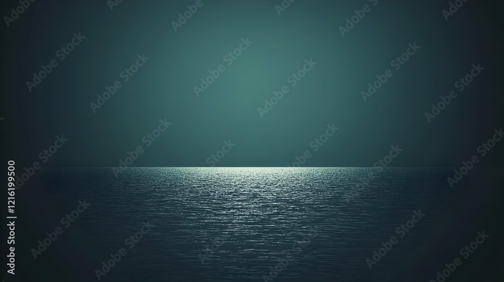 Poster Dark Teal Ocean Reflects Light on Calm Waters at Dusk