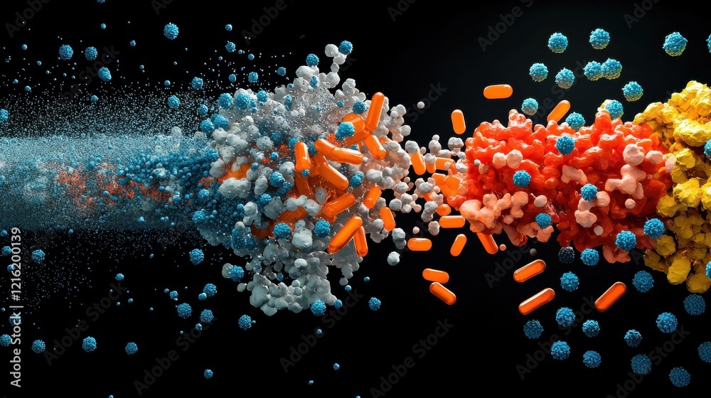 Aufkleber Destruction of hmpv virus in digital simulation laboratory environment 3d visualization of viral interactions and neutralization techniques for research purposes