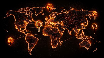 A world map with glowing connections spanning continents, representing the global scope of headhunting and recruiting, 16:9