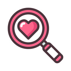 magnifying glass love filled icon