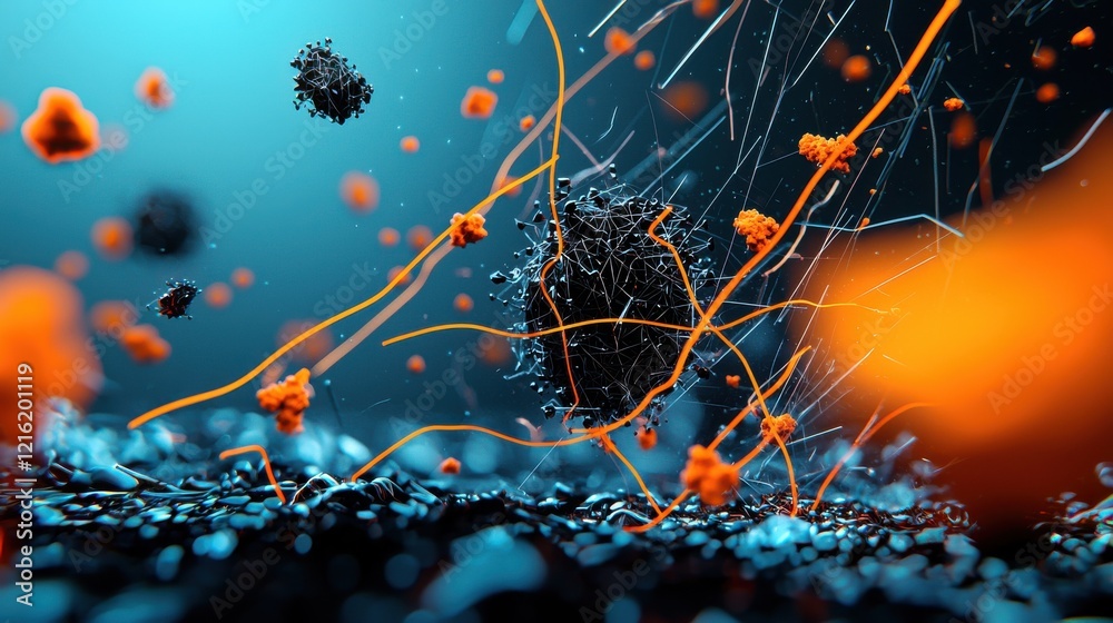 Poster Illuminating digital animation of hmpv virus particles in a scientific environment high-resolution visualization close-up view conceptual art