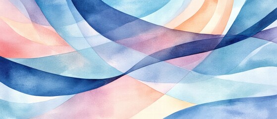Obraz premium Waves of color in abstract watercolor design, showcasing soft hues of blue, pink, and orange, perfect for background, artistic projects, and creative presentations.