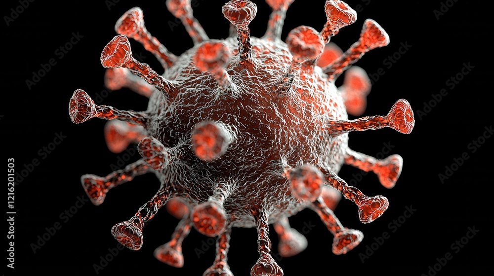 Poster illuminating hmpv virus representation in red standard scientific illustration laboratory environmen
