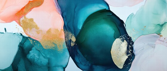 Fototapeta premium Abstract art design featuring flowing shapes and vibrant colors in a contemporary style, perfect for modern decor or creative projects. Fluid painting artwork.
