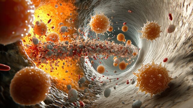 Immune cells attack hmp standard in the human body a detailed visualization of cellular defense mechanisms in a microscopic environment