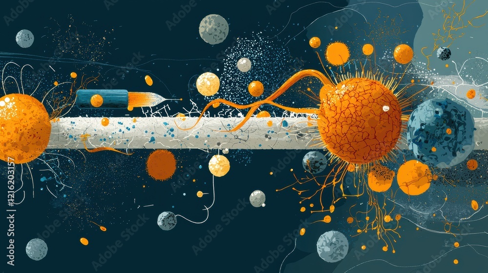 Poster immune cells attacking hmp standard dynamic visualization in cellular biology scientific illustratio