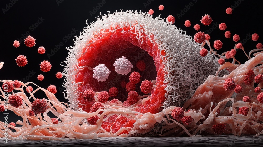 Aufkleber artistic visualization of hmpv virus cell multiplication laboratory setting digital art scientific e