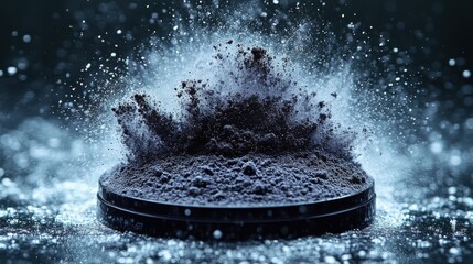 Dynamic Explosion of Dark Powder with Splashing Particles and Dust