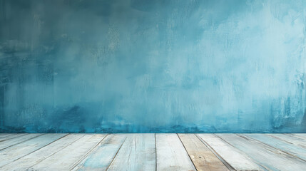 light wood floor with teal blue textured wall for minimalist rustic interior design photography