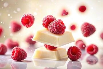 White chocolate raspberry bliss: ethereal, bokeh-enhanced, floating delights.