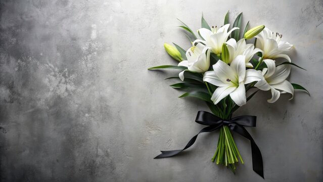 White lilies: Elegant funeral banner, sympathy cards, obituaries, and wedding condolence designs.  Farewell service invitations included.
