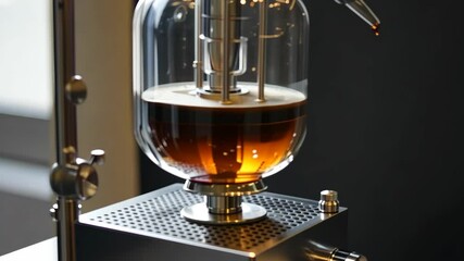 High-tech coffee brewing process with glass apparatus showcasing rich aroma and flavor