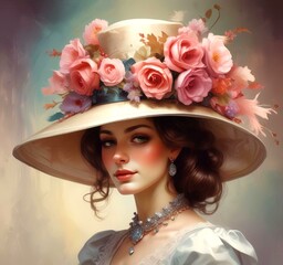 Naklejka premium Illustration of Victorian woman hat.
