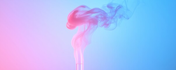 Obraz premium A vibrant swirl of pink and blue smoke dances against a soft gradient background, creating an ethereal and dynamic visual effect.