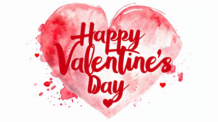 Happy Valentine's Day Heart Watercolor Illustration on Transparent or White Background