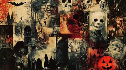 Collage of Halloween Horror Images with Grunge Texture