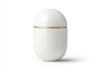 Elegant white and gold capsule-shaped container.