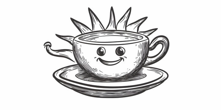 smiling coffee cup with sun rays clip art preview