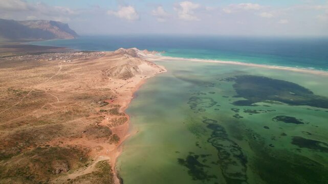 Aerial landscape of Detwah lagoon in Socotra island, Yemen, middle east of Asia