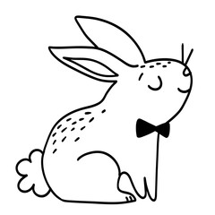 Cute baby rabbit bunny wearing bow doodle easter spring season jungle forest animals illustration svg icon transparent nursery clipart