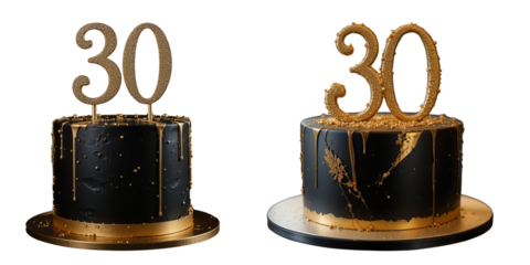  black stylish cake with gold accents and a 30 number on top of the cake 
