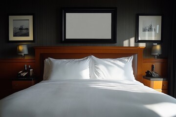 Luxurious Hotel Room with Crisp White Bedding and Sunlight Streaming Through Window
