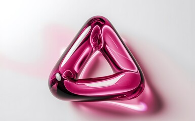 Triangle pink glass shape. Polygon glossy transparent element isolated on white background