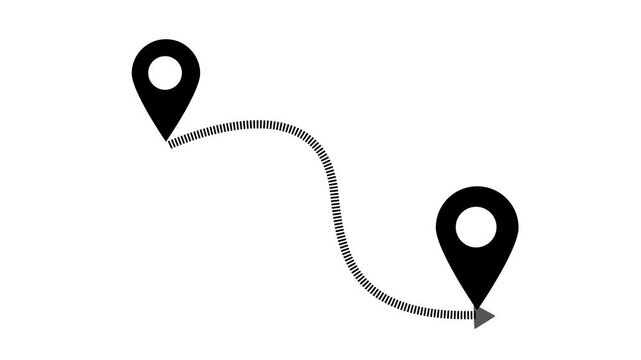 Road with location pins line animation on white background. GPS location pointers map search concept.