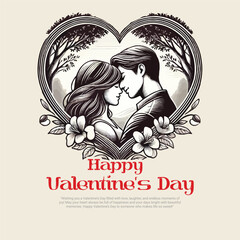 Happy Valentines Day with a romantic love social media post template banner