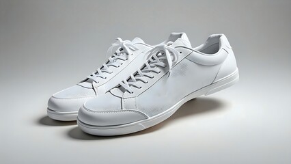 Pair of White Sneakers Floating with Soft Shadows on Neutral Background
