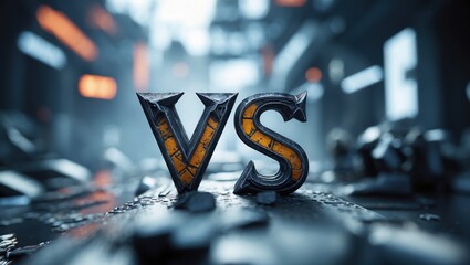 Metallic 'VS' Letters on Gritty Surface With Moody Lighting