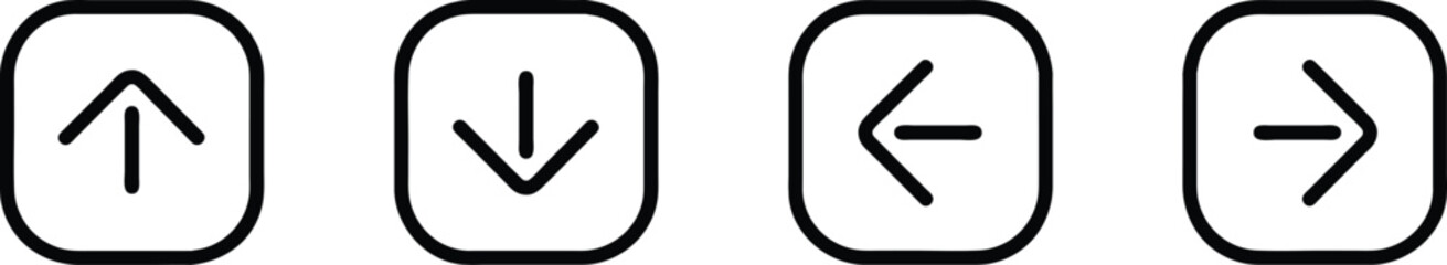 Swipe up, down, left and right vector icon set. Outline illustration isolated on white background.