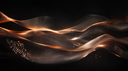 Obraz premium Abstract Golden Waves on Black Background