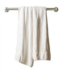 Two white towels hanging on a silver towel bar.