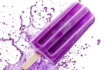 purple popsicle candy splash isolated on white background