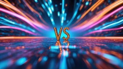 Vibrant 'VS' Sign in Dynamic Neon Background versus, vs,